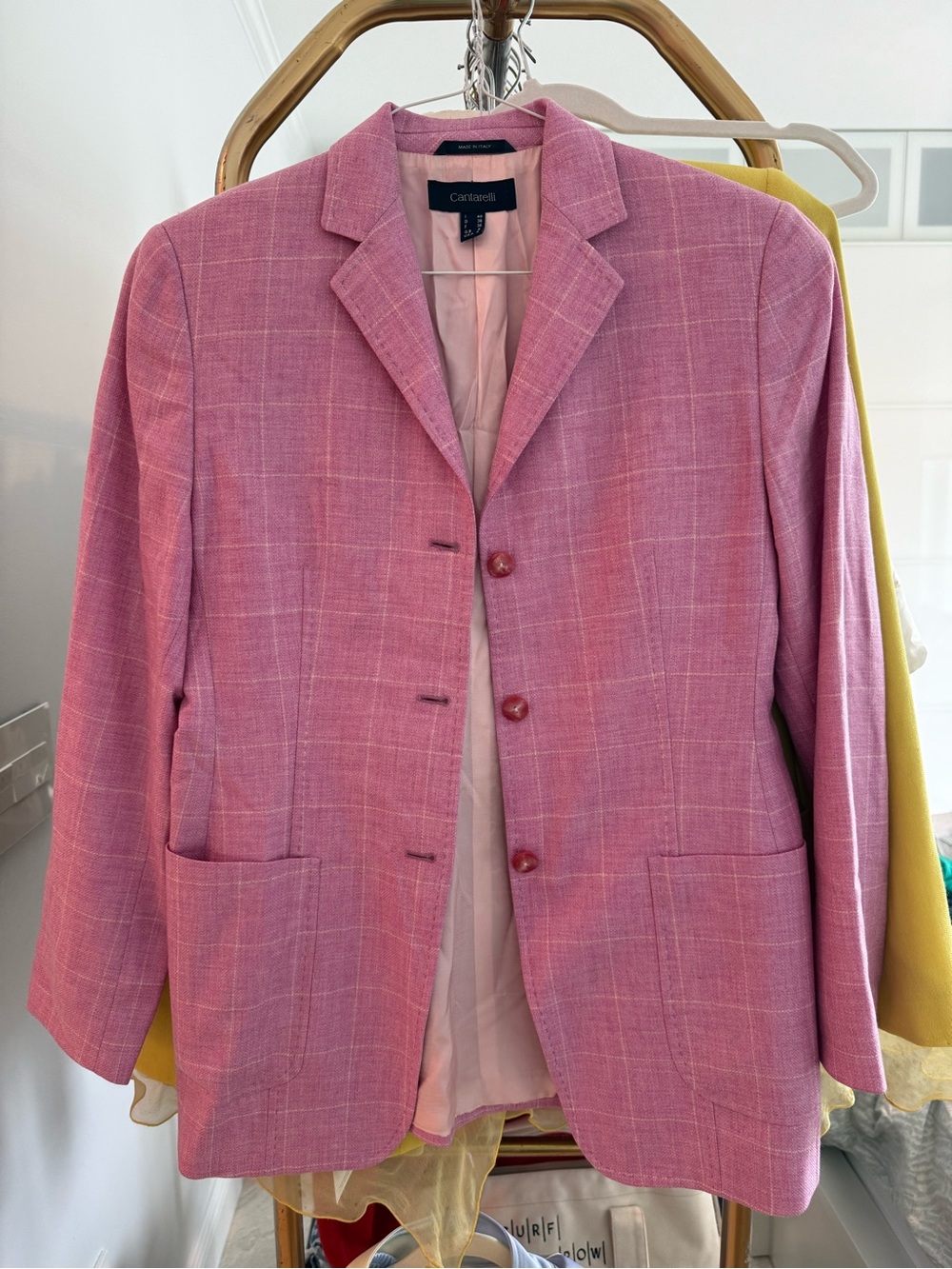 Pink Cantarelli Plaid Blazer Womens Sz 6 Made In Italy Old Money Preppy Classic